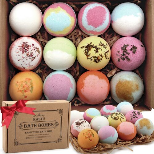 Bath Bombs Salt Balls,12 PCS Gift Set,Vanilla Menthol Rose Extract Essential Oils,Moisturizing Dry Skin,Fizzy Spa,Relaxing,Bubble Bath Bomb Gifts Idea for Men Women